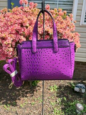 Le Miel Dark Purple Textured Satchel with Removable Strap NEW